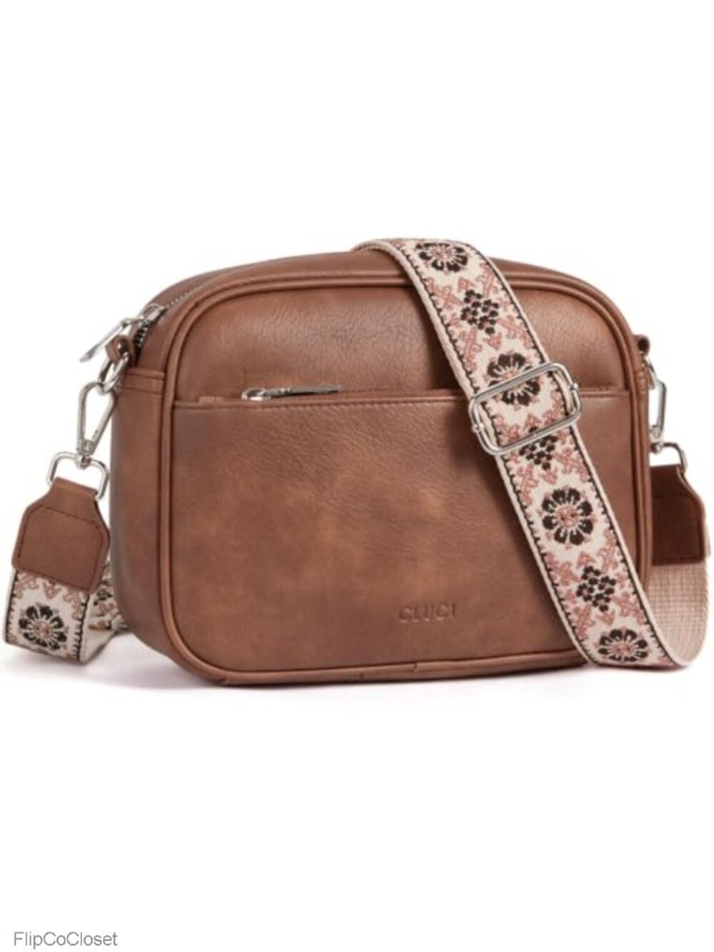 Vegetarian Leather Crossbody Bag with Adjustable Wide Strap